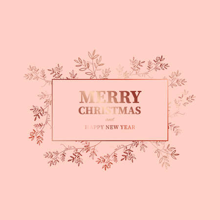 Elegant Merry Christmas and New Year Card with Pine Wreath, Winter plants design illustration for greetings, invitationのイラスト素材