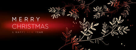 Elegant Christmas banner, Winter wreath plants design illustration for greetings, invitationのイラスト素材