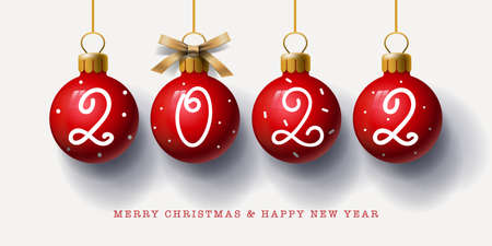 2022 Happy New Year. Golden pink bauble with number, Christmas decoration.のイラスト素材