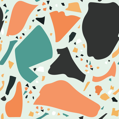 Terrazzo imitation seamless pattern. Realistic marble texture with stone fragments. Modern minimalistic floor tile for interior decoration. Trendy abstractのイラスト素材