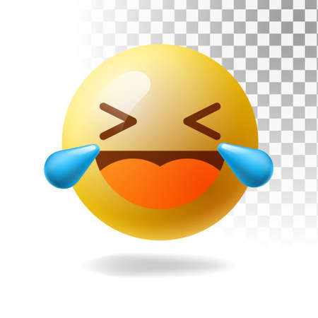 Laughing emoji with tears and closed eyes. Yellow face with tears of joy, laughing crying icon. Popular chat elements. Trending emoticonのイラスト素材