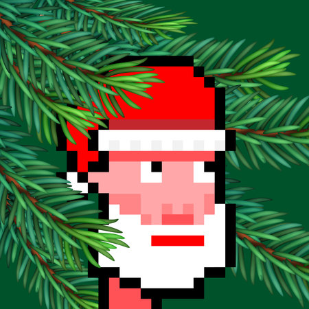 Christmas crypto characters NFT collection. Santa Claus, elf, reindeer, snowman pixel crypto art styleのイラスト素材