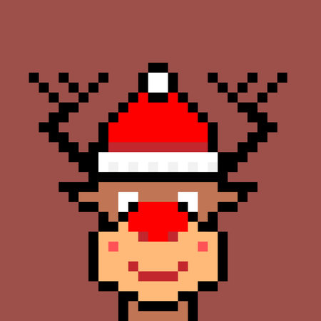 Christmas Reindeer crypto characters NFT collection. Pixel crypto art styleのイラスト素材