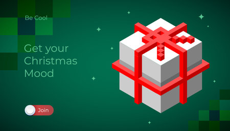 Christmas web banner, holiday gift cube box icon. Pixel crypto art styleのイラスト素材