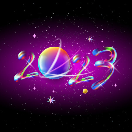 Merry Christmas 2023 neon colors poster. Happy New Year