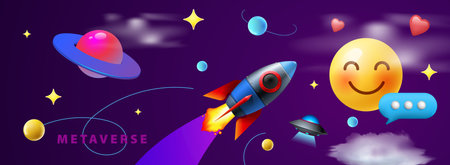 Abstract horizontal banner concept game metaverse. Futuristic background cosmic space creative...