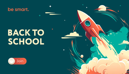Back to school poster with flying rocketのイラスト素材