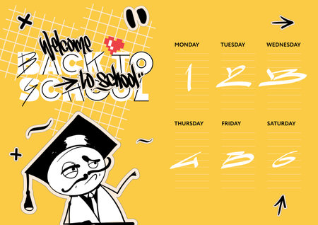 School calendar with a cartoon hand drawing character, timetable in graffiti styleのイラスト素材