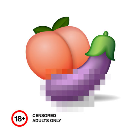 Peach and eggplant emoji closed by censorship adult only 18 plus. Valentines dayのイラスト素材
