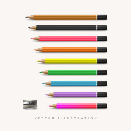 Pencils collection in Realistic style with sharpenerのイラスト素材