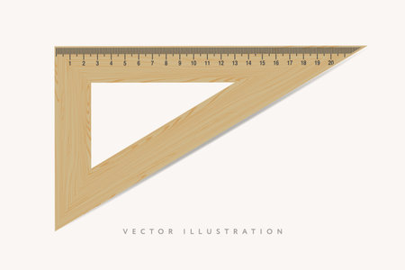 Wooden triangle ruler. Measuring tool with ruler scale. School measuring equipmentのイラスト素材