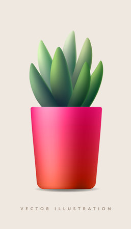 Small plant in pot succulents or cactus isolated on white background by front view, realistic vector illustrationのイラスト素材