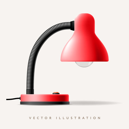 Stylish modern table lamp red color, isolated on white, vector illustrationのイラスト素材