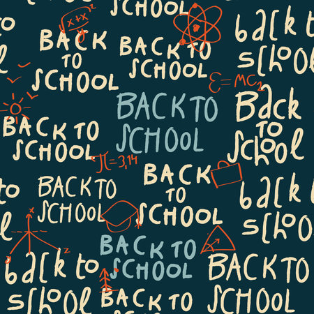 Doodle back to school seamless pattern. Chalkboard handwritten design, vector illustrationのイラスト素材
