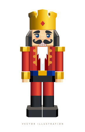 Christmas Soldier Nutcrackers. Xmas toy is soldier isolated on white background. Realistic 3d character in cartoon style, vector illustrationのイラスト素材