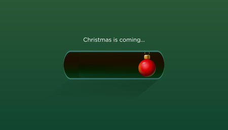 Christmas is coming. Holiday progress bar with red Xmas ball. Waiting for the New Year holiday concept, green background, vector illustrationのイラスト素材