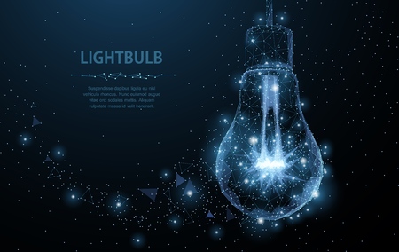 Lightbulb. Polygonal mesh art looks like constellation. Concept illustration or backgroundのイラスト素材