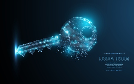 Key Polygonal wireframe mesh art with crumbled edge vector illustrationのイラスト素材