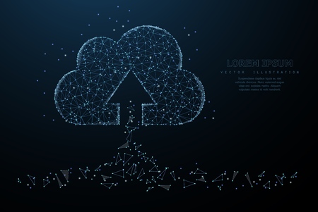 Cloud technology. Polygonal wireframe art looks like constellation. Concept illustration or backgroundのイラスト素材