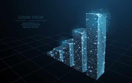 Graph grows. Low poly wire frame mesh on dark blue background. Success, achievement and business symbol, illustration or backgroundのイラスト素材