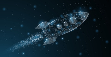 Rocket polygonal wire frame mesh art. Business startup, astronomy, innovation concept illustration or background.のイラスト素材