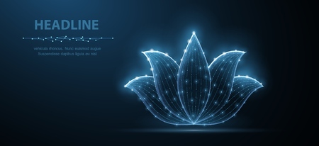 Lotus. Abstract vector lotus flower icon isolated on blue background. Natural beauty, floral ornament, relax yoga, fitness harmony symbol.のイラスト素材