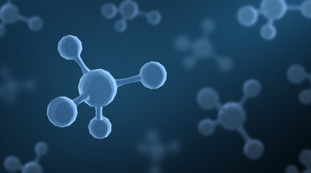 Molecule. Abstract futuristic micro molecule structure with sphere on blue background.の写真素材