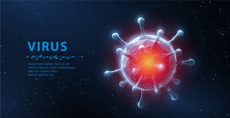 Virus. Abstract vector 3d viral microbe on blue background. Allergy bacteria, medical healthcare, microbiology concept.のイラスト素材