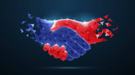 Abstract handshake on blue vector illustration or backgroundのイラスト素材