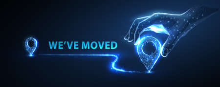 Two pin icons with move path. New office location, change business address, relocate store or shop, change site address conceptのイラスト素材