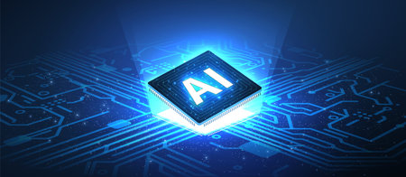 AI technology. Chip with AI latters and circuit board. Artificial intelligenceのイラスト素材
