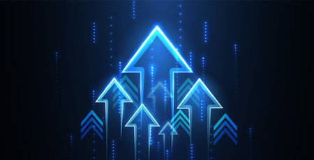 Up arrows on deep blue background space with one big arrow.のイラスト素材