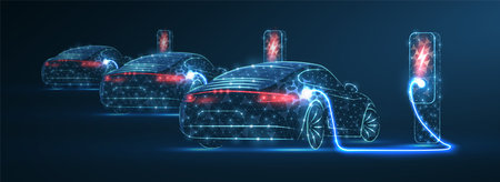 Parking for electric cars with charging station. Eco power, EV chargerのイラスト素材