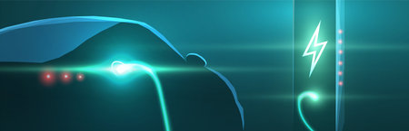 EV. Electric car connect to charging station. Eco power, EV chargerのイラスト素材