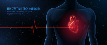 Human heart and body with red cardio line. Abstract 3d vector. Heart anatomy, cardiology medicine