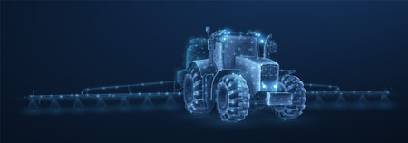 Farm tractor on irrigation. Crop cultivation, Soy plantation, Farmer agronomyのイラスト素材