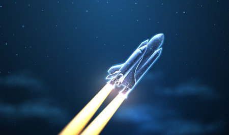 Spaceship takeoff. Rocket launch, Space shuttle, Mission startのイラスト素材