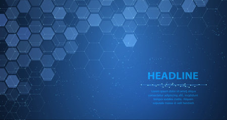 Blue hexagon abstract background. Honeycomb texture, medical technology.