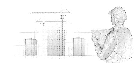 AI engineer and construction site. Building 3D Printingのイラスト素材
