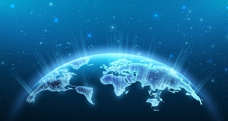 World map on space background. Earth globe, global network, digital universe.のイラスト素材