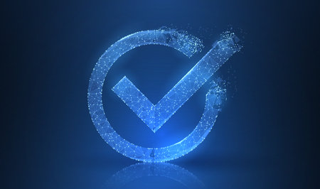 Check mark. Polygonal wireframe mesh. Choice, vote, questionnaire concept illustration or backgroundのイラスト素材