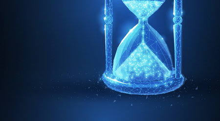 Sandglass. Abstract 3d wireframe lock isolated on blue