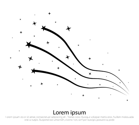 Star design tattoos. Black Shooting Star with Elegant Star Trail on White Background - Meteoroid, Comet, Asteroid. Abstract Falling Star.のイラスト素材