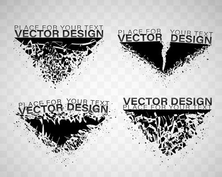 Geometric banners.Abstract explosion of black glass.Square and circle destruction shapes.3d effect of particles.のイラスト素材