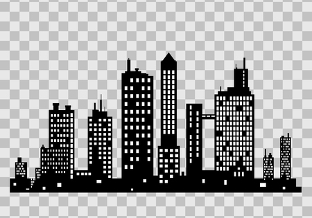 Vector black city silhouette icon set isolated.The silhouette of the city in a flat style.のイラスト素材