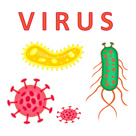 Bacteria, germ, virus set isolated. Biology element, microorganisms, disease causing organisms.Vector flat cartoon illustration icon.のイラスト素材
