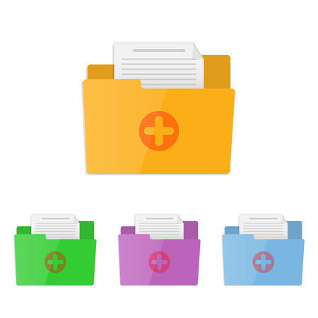 Medical health record folder flat icon for healthcare apps and websites.Medical report symbol. Analysis, Diagnosis or Prescription sign concept. Clinical record icon.Vector illustration.のイラスト素材