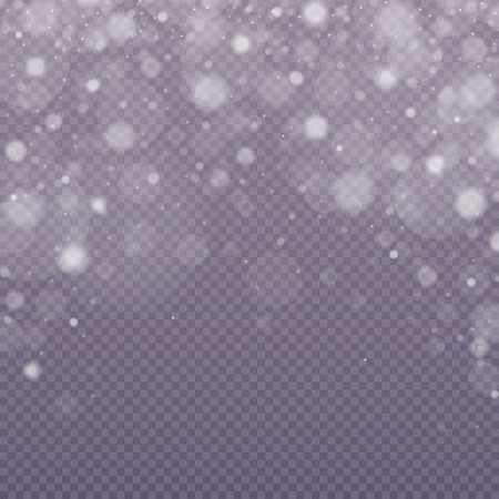 Vector falling snow effect. Abstract blue bokeh background. Merry Christmas. Shining bokeh isolated on transparent background.のイラスト素材