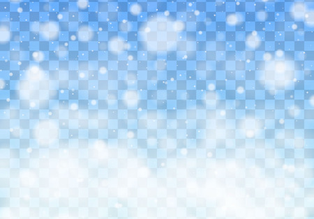 Falling Christmas snow. Snowflakes isolated on transparent background. Vector heavy snowfall, snowflakes in different shapes and forms.のイラスト素材