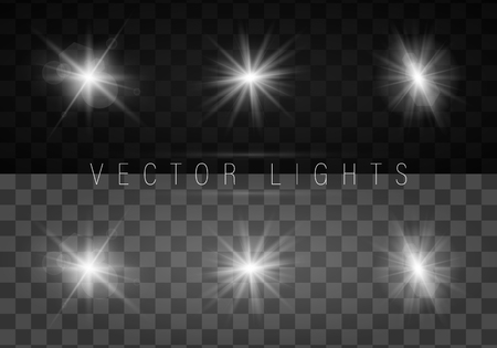 Glow isolated white transparent light effect set, lens flare, explosion, glitter, line, sun flash, spark and stars.のイラスト素材